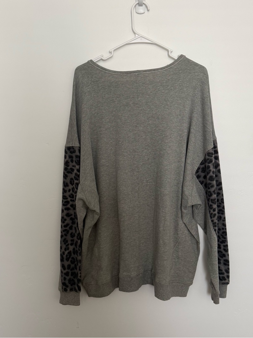 easel Gray Pullover with Leopard-Print Sleeve Detail - Picture 6 of 6